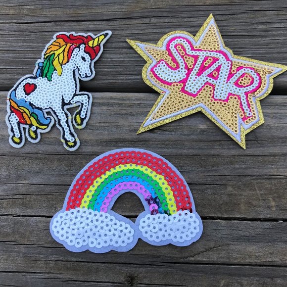 Iron Patches Lot of 3 Rainbow STAR Unicorn Embroid - Picture 4 of 8